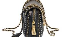 普拉达11年春夏黑色牛皮皮穿链铆钉设计元素翻盖金色金属扣单手柄女士手袋