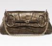 古驰-1921 collection- 金棕色鳄鱼皮小号肩背翻盖包，配马衔扣细节