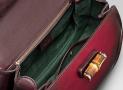 古驰-1921 collection- 樱桃红真皮中号手提包，配流苏、竹节和“G.Gucci Firenze 1921”草体字金属牌