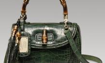 古驰-1921 collection- 深绿色鳄鱼皮中号手提包，配流苏、竹节细节和“G.Gucci Firenze 1921”草体字金属牌