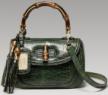 古驰-1921 collection- 深绿色鳄鱼皮中号手提包，配流苏、竹节细节和“G.Gucci Firenze 1921”草体字金属牌