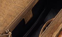 古驰-New Bamboo- 金色鸵鸟皮中号手提包，配流苏和竹节细节