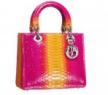 迪奥2011春夏新款桃红色搭配黄色拼皮蟒蛇皮女士手提包
