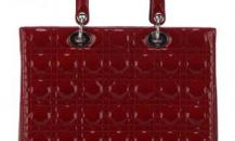 迪奥红色漆皮菱形压纹Lady Dior中号手袋