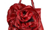 华伦天奴红色闪亮玫瑰花饰手提包