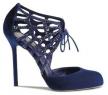 塞尔吉奥·罗西深蓝色饰水钻镂空系带高跟鞋