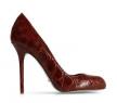 塞尔吉奥·罗西红褐色鳄鱼纹皮革高跟鞋