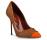 塞尔吉奥·罗西驼色编织拼接橙色漆皮高跟鞋