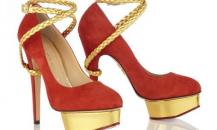 夏洛特·奥林匹亚饰金色编织踝带麂皮高跟鞋