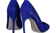 塞尔吉奥·罗西电蓝色绒面镂空高跟鞋