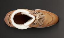 博柏丽驼色皮革麂皮拼接楔跟及踝靴