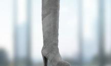 路易·威登灰色螺旋式绒面粗锥跟长筒靴