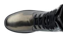 托德斯金属色漆皮系带厚底长筒靴