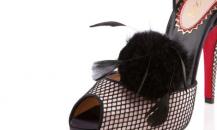 克里斯蒂安·鲁布托饰羽毛黑色网纱高跟凉鞋