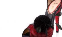 克里斯蒂安·鲁布托饰羽毛红黑色网纱高跟凉鞋