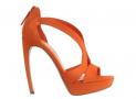 亚历山大·麦昆橙色麂皮艺术高跟凉鞋