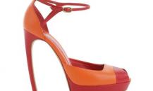 亚历山大·麦昆红色橙色拼接艺术高跟凉鞋