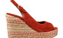 塞尔吉奥·罗西砖红色麂皮麻编楔跟凉鞋