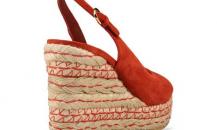 塞尔吉奥·罗西砖红色麂皮麻编楔跟凉鞋