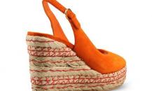 塞尔吉奥·罗西橙色麂皮麻编楔跟凉鞋