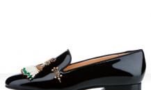 克里斯蒂安·鲁布托黑色饰珠花漆皮船鞋