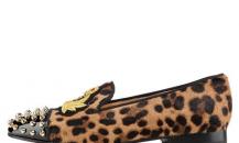 克里斯蒂安·鲁布饰金色铆钉豹纹绣章船鞋