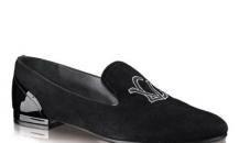 路易·威登饰字母刺绣深灰色船鞋