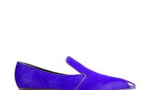 乔治·阿玛尼饰漆皮头蓝紫色马毛船鞋
