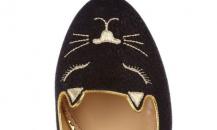 夏洛特·奥林匹亚饰小猫刺绣麂皮船鞋