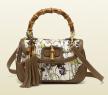 Gucci newbamboo花卉图案帆布手提包