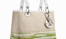 LadyDior绿色和白色秸秆编织手提包