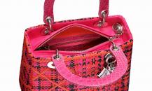 Lady Dior炫彩粉色拉菲亚纤维编织皮革手提包
