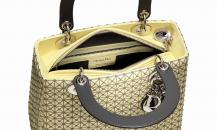 Lady Dior淡黄色皮革刺绣手提包