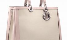Diorissimo浅粉色皮革和原色天然帆布手提包