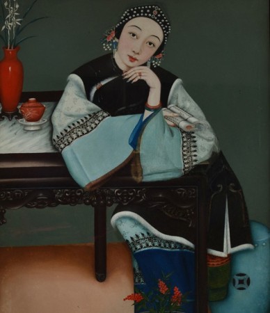 穿越时光的晚清玻璃画仕女图