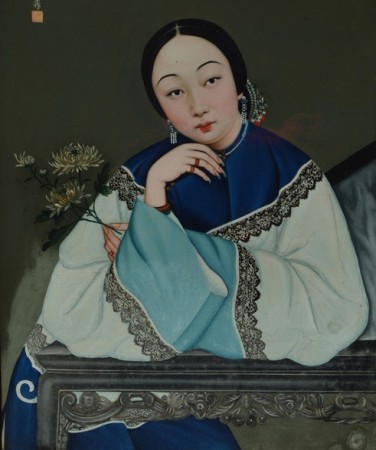 穿越时光的晚清玻璃画仕女图